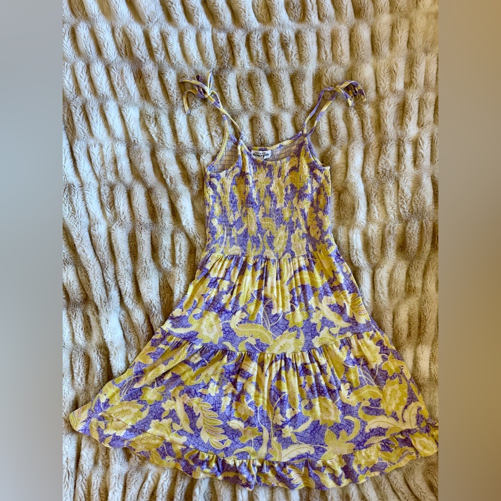 Ten Sixty Sherman Yellow & Purple Floral Tie-Shoulder Dress